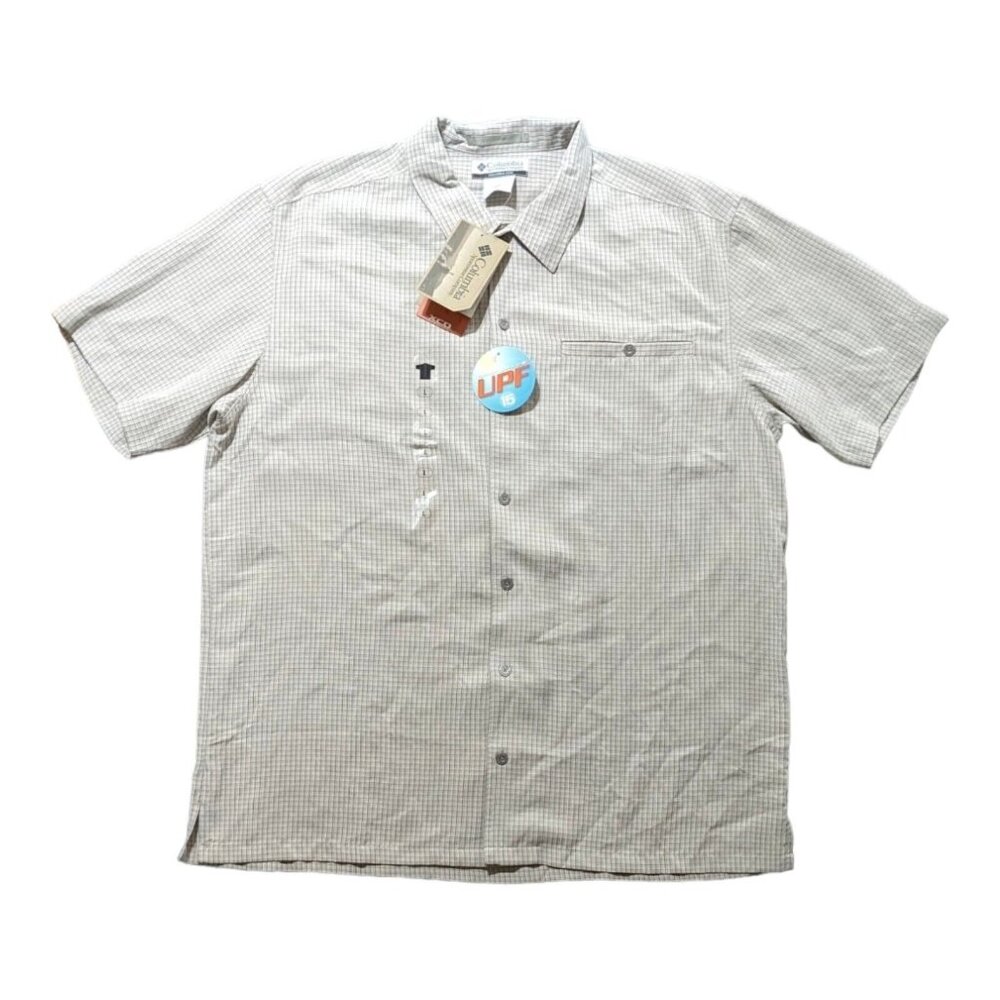 NWT Columbia UPF Shirt Mens L Beige Short Sleeve Omnishade Security Check